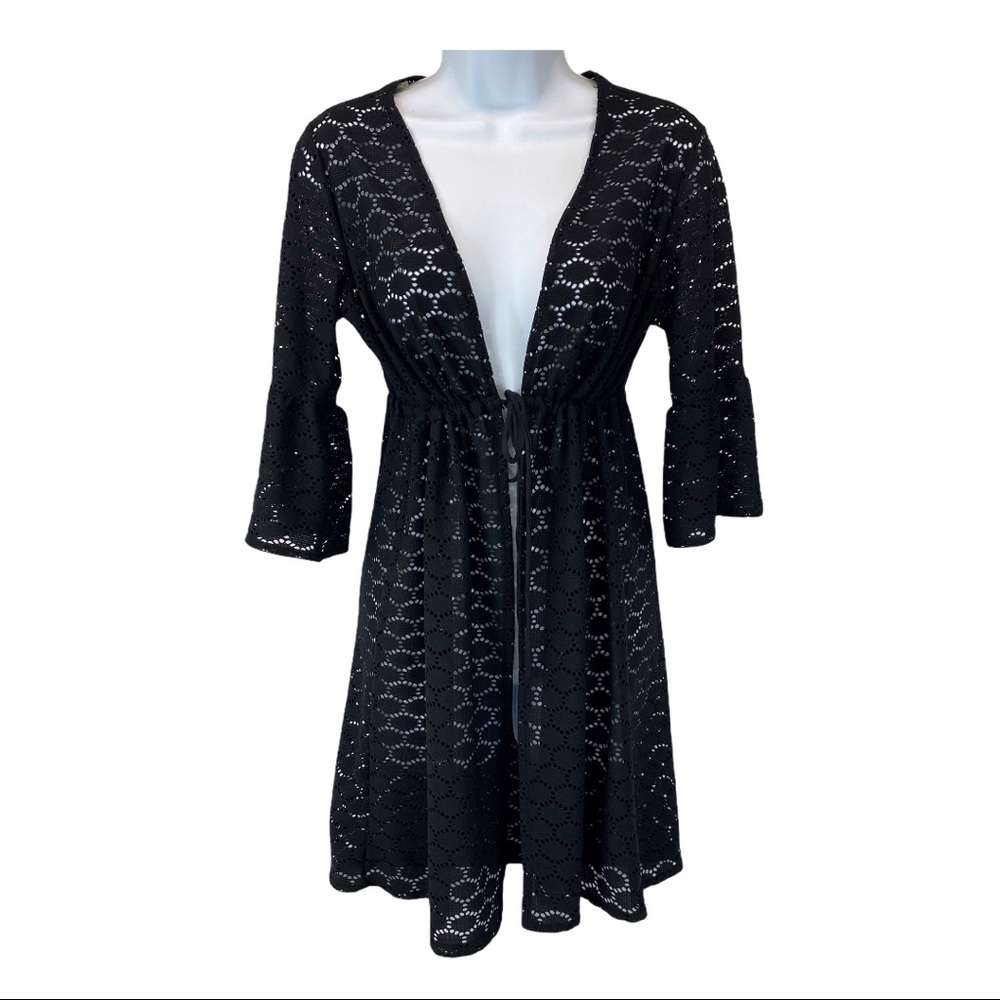Jantzen black tie waist crochet swim coverup - M